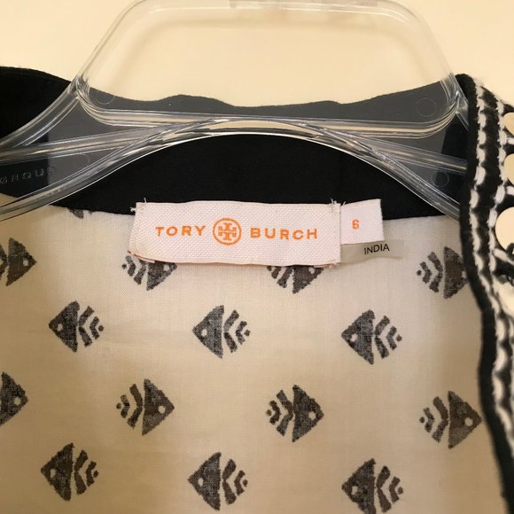 Tory Burch Ivory & Black Fish Print Long Sleeve Tunic Top with Mirror Sequins - Picture 6 of 10